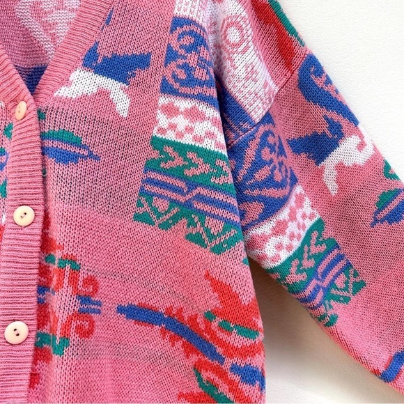 Vintage Pink 80s 90s Lindsay Gray Cardigan Sweater Made in Korea, Size Medium - Picture 6 of 14